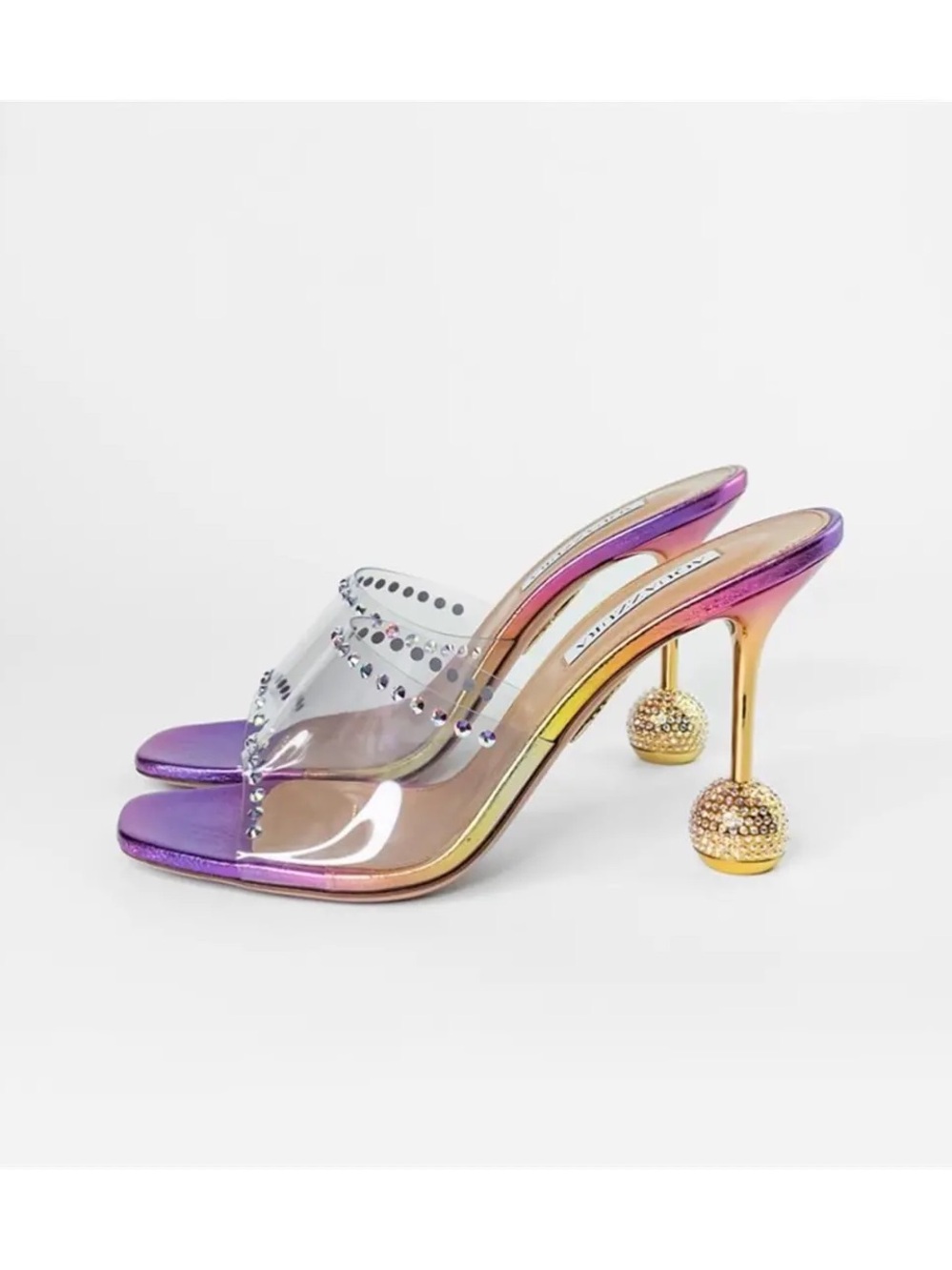AQUAZZURA Secrets 95 Embellished Pvc Sandals In Gold, purple